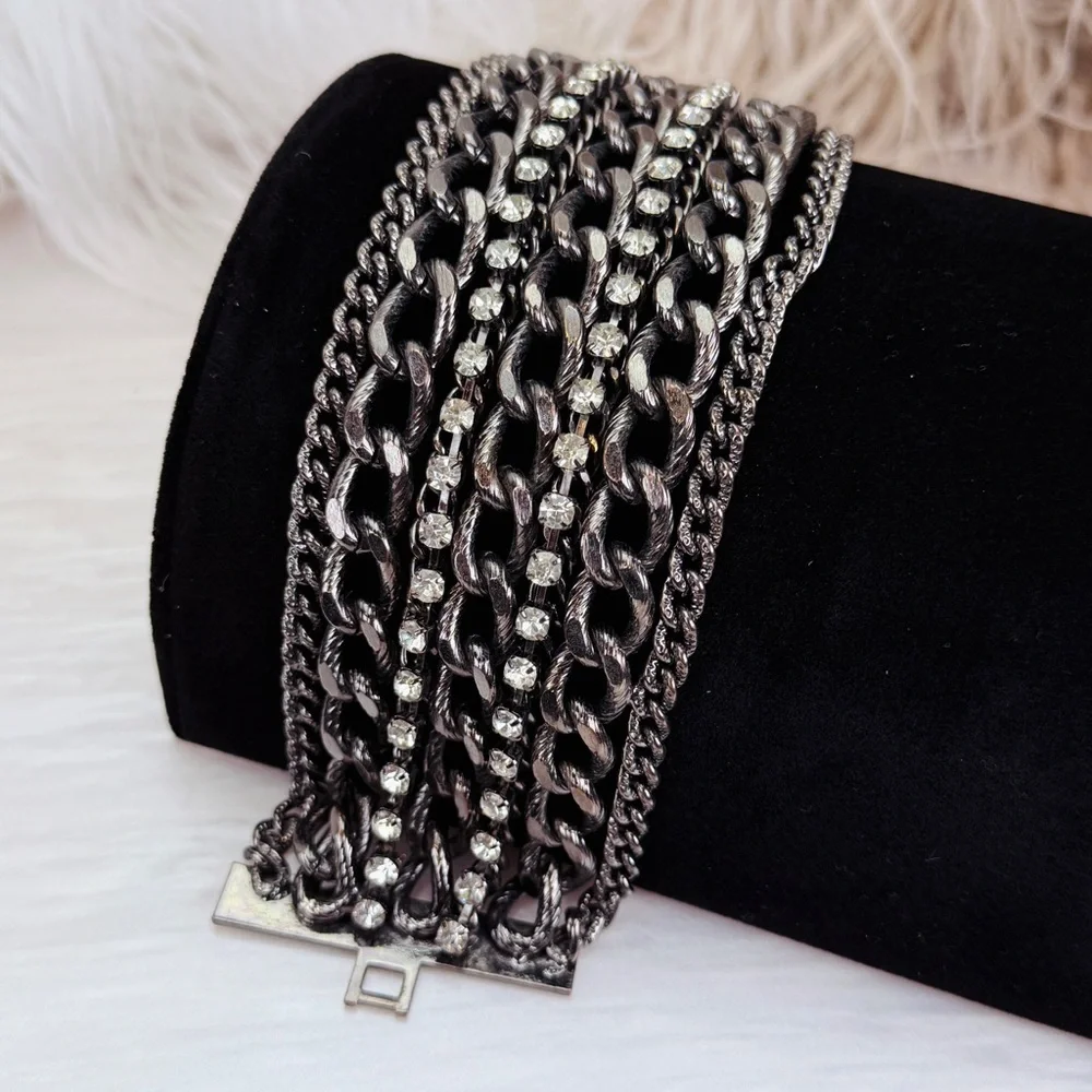 Vintage Chunky Weighted Black gunmetal Bling Chain Bracelet